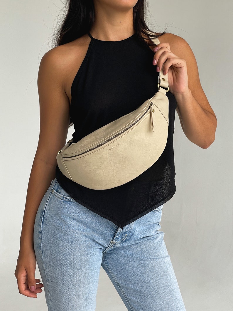 Bone Leather Fanny Pack, Leather Crossbody Bag , Large Hip Bag, Waist Pack, Minimal Fanny Pack, Travel Bag, Waist Pouch, hip pack image 6