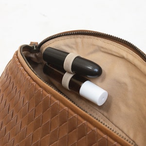 Handwoven, Genuine Tan Leather Fanny Pack, belt bag, Bum Bag, Adjustable Crossbody Bag, hip pack, waist pouch, minimalist bag, women's bag image 5