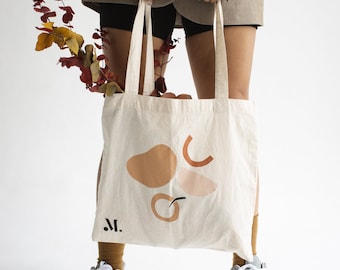 Minimalist Cotton Canvas Tote Bag: Abstract Design, Handmade