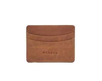 Saddle Light Brown Leather Cardholder Wallet – Minimalist Handmade Slim Card Holder