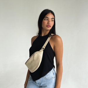 Bone Leather Fanny Pack, Leather Crossbody Bag , Large Hip Bag, Waist Pack, Minimal Fanny Pack, Travel Bag, Waist Pouch, hip pack image 4