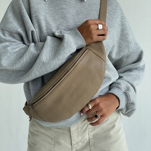 Taupe Leather Fanny Pack, Leather Crossbody Bag , Large Hip Bag, Waist Pack, Minimal Fanny Pack, Travel Bag, Waist Pouch, hip pack image 1