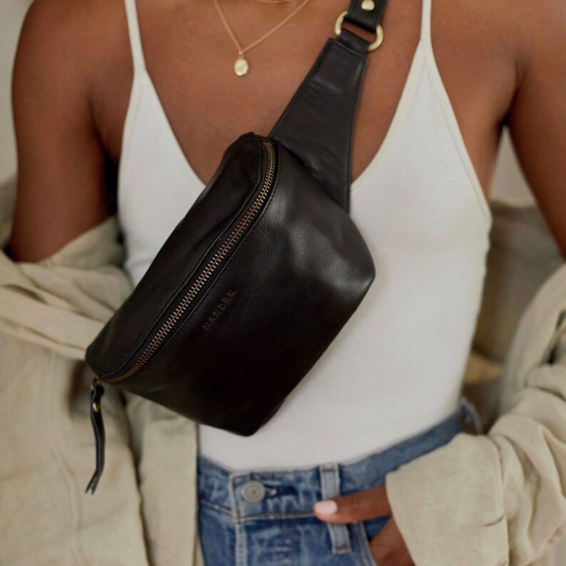 Black Genuine Leather Fanny Pack Leather Crossbody Bag Etsy