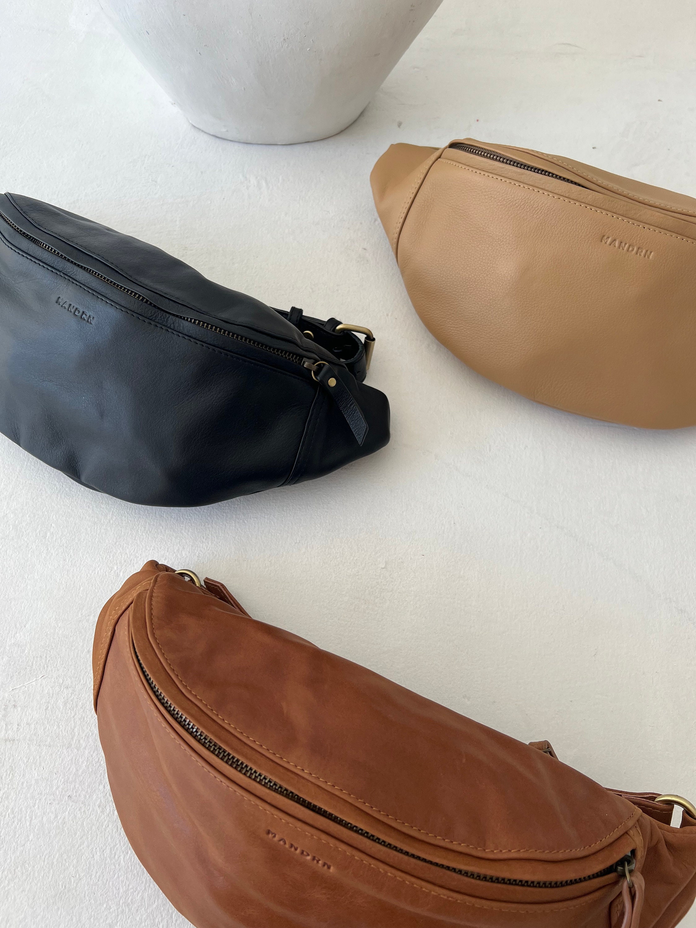 MANDRN Atlas Belt Bag‎ Sand Tan Leather Fanny Pack Crossbody Sling Boho Festival MANDRN | The Woven Atlas - Tan Leather Crossbody Bag main image 4
