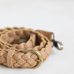 Beige Genuine Leather Minimalist Woven Strap, Carry Woven Strap, sand beige leather woven belt, gift for Women, genuine woven leather image 7