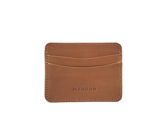 Tan Cowhide Leather Cardholder Wallet – Minimalist Handmade Card Holder, Slim Pouch