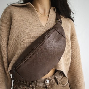 Espresso Leather Fanny Pack, Leather Crossbody Bag , Large Hip Bag, Waist Pack, Minimal Fanny Pack, Travel Bag, Waist Pouch, hip pack image 4