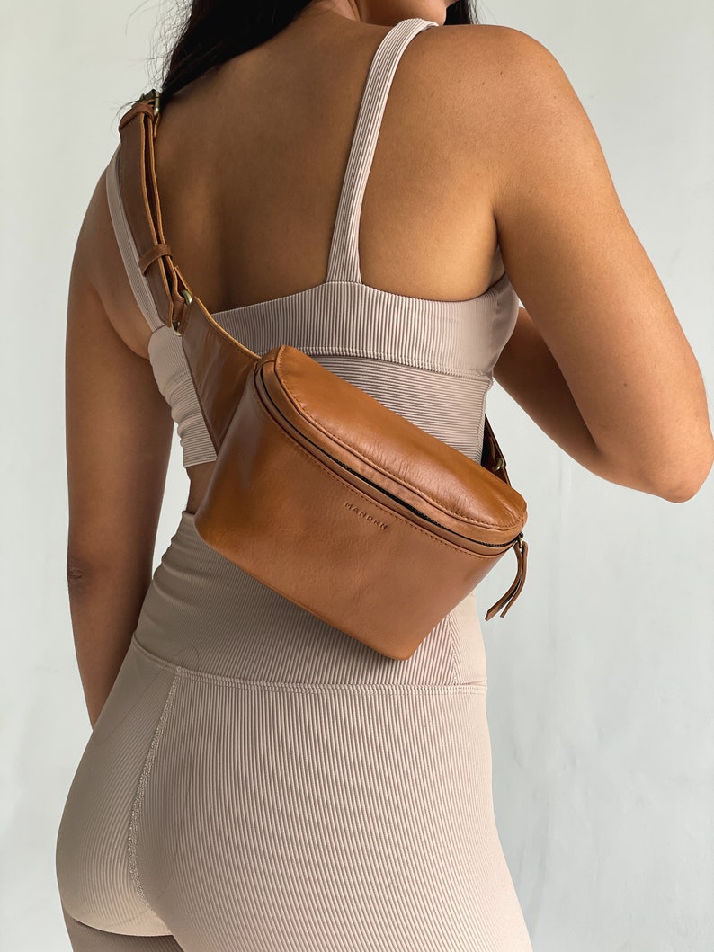 Brown Genuine Leather Fanny Pack, Leather Crossbody, Leather Bum Bag, Waist Pack, Minimalist Fanny Pack, Gifts for Her, Waist Pouch, Travel image 1