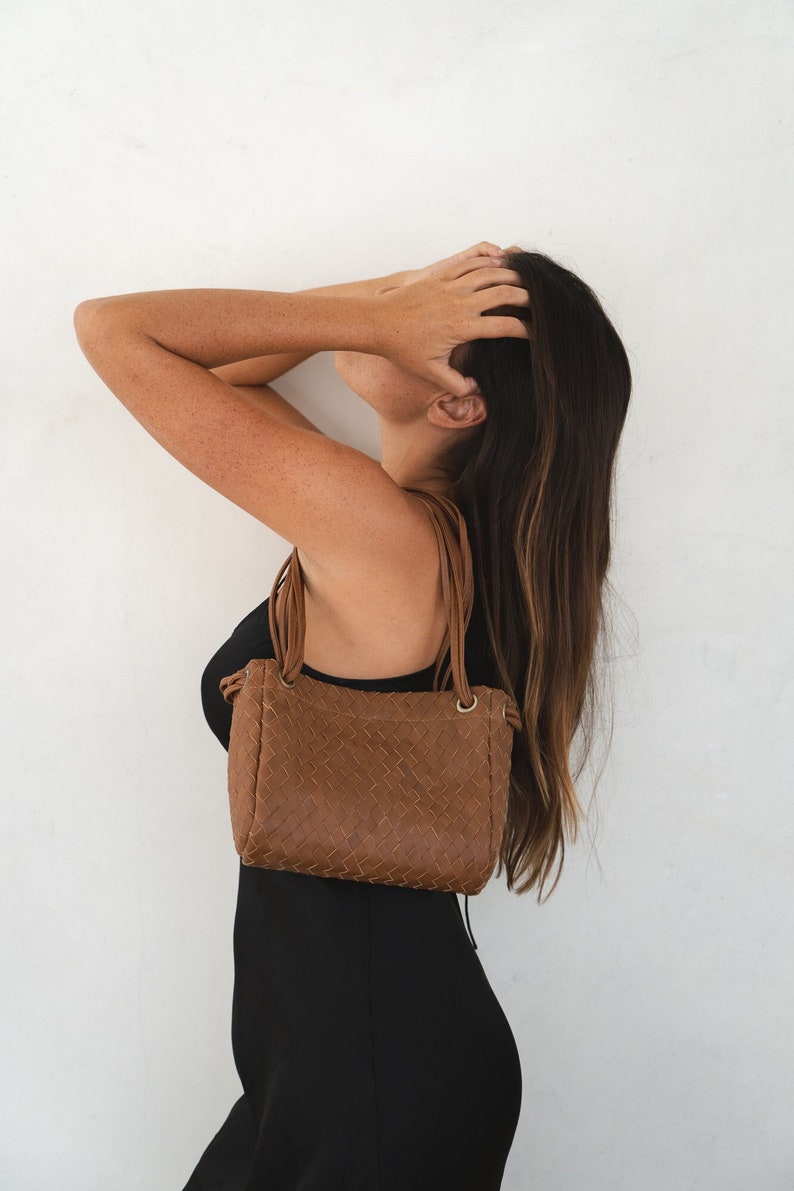 Tan Shoulder Crossbody Bag, Shoulder Bag, Crossbody Bag, Woven Genuine Leather, Leather Crossbody, Minimal Bag, Multiway Bag image 1