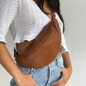 Tan Leather Fanny Pack Large Hip Bag Bum Bag Belt Bag Waist