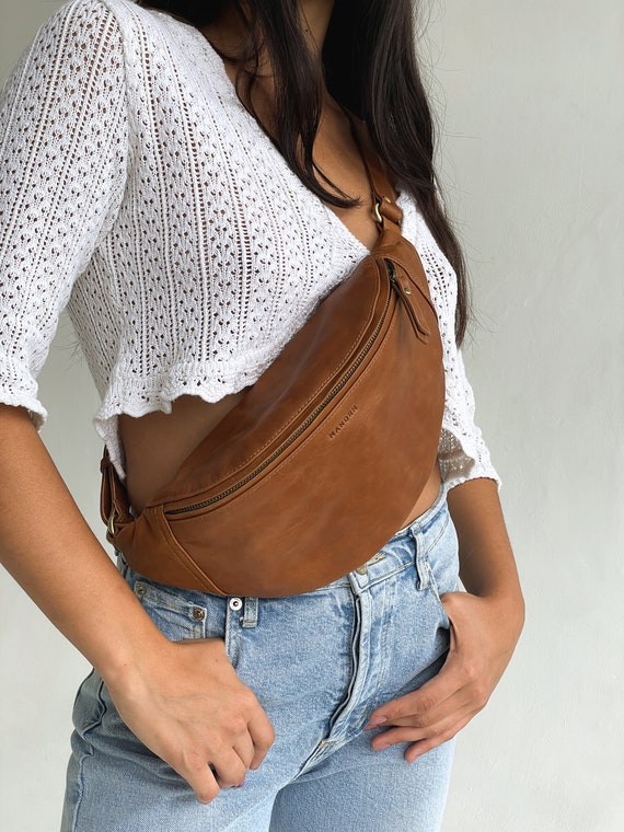 Brown Genuine Leather Fanny Pack Leather Crossbody Hip Bag Bum