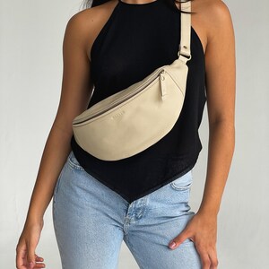 Bone Leather Fanny Pack, Leather Crossbody Bag , Large Hip Bag, Waist Pack, Minimal Fanny Pack, Travel Bag, Waist Pouch, hip pack image 2