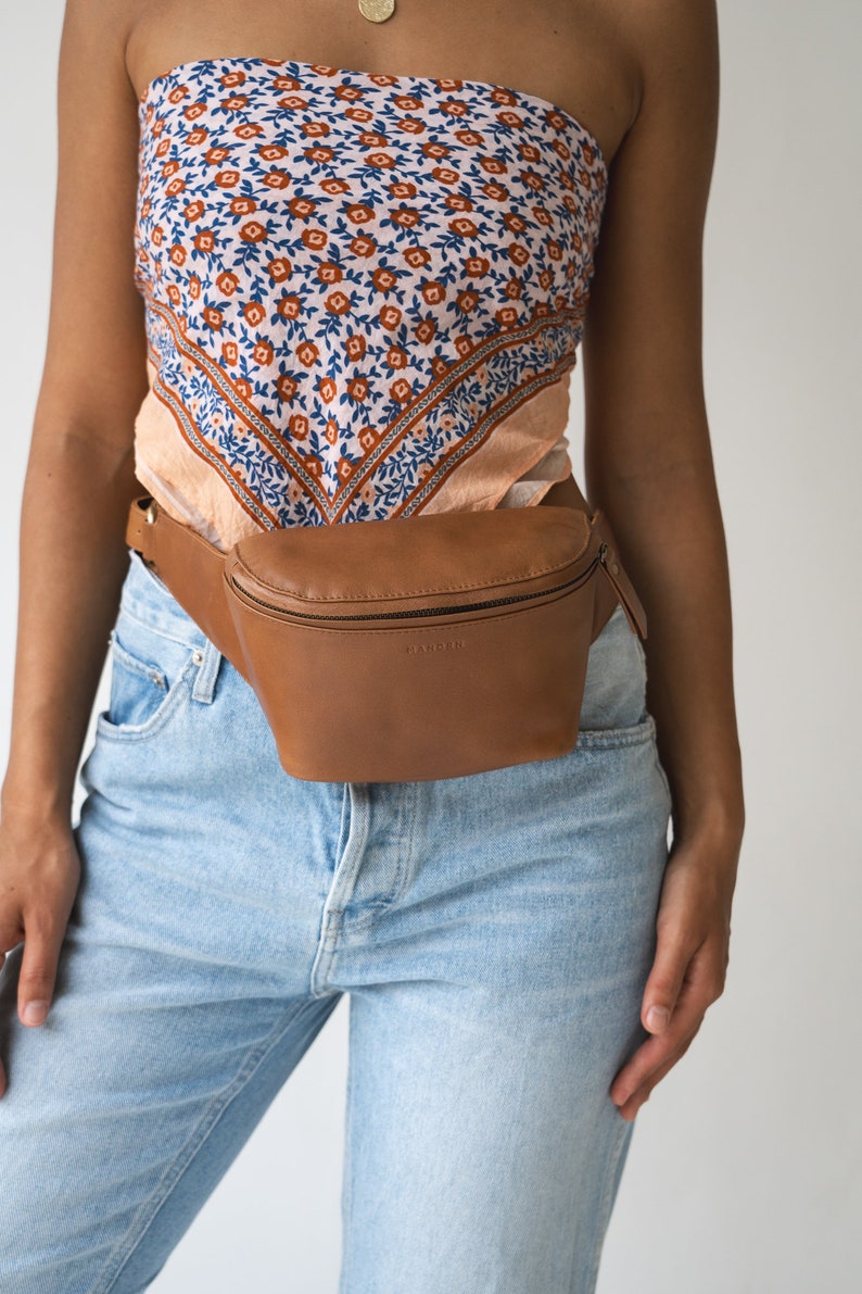 Brown Genuine Leather Fanny Pack, Leather Crossbody, Leather Bum Bag, Waist Pack, Minimalist Fanny Pack, Gifts for Her, Waist Pouch, Travel image 10