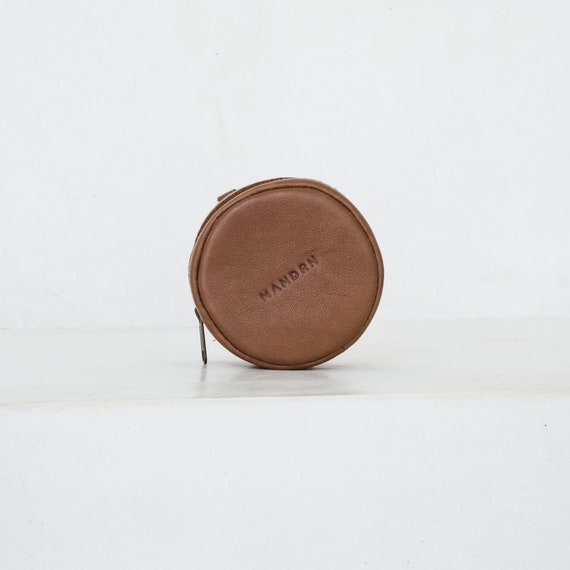MANDRN Tan Leather Pouch, Attachable Bag, Leather Coin Purse