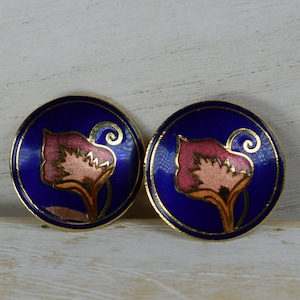 Vintage cloisonné-clipoorbellen uit de jaren 80 met bloemdessin