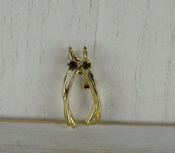 Gold tone double WISHBONE/Good Luck/HOPE brooch w… - image 4
