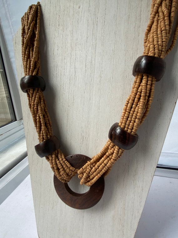 1980s multi-strand Wooden bead statement, necklace