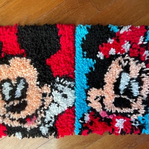 Hand-made Mickey & Minnie Mouse latch hook wall art