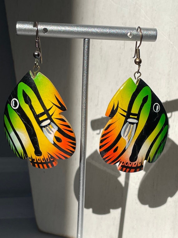 Bright 1980's hand-painted green/orange/yellow tro