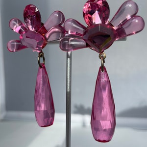 Handmade 1980s hot pink rhinestone statement earring
