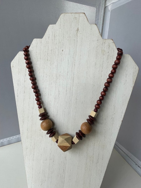 Vintage Geometric shaped wooden bead necklace