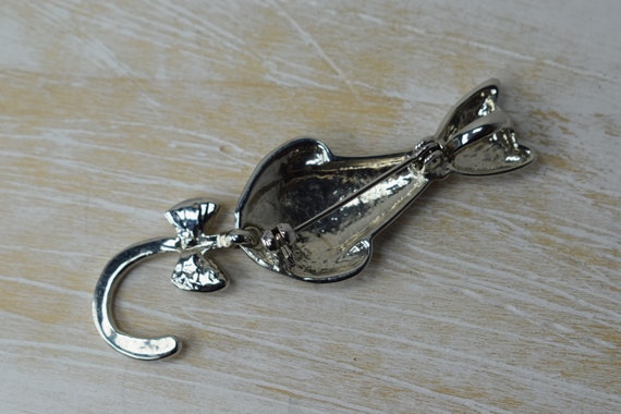 Vintage Silver tone Cat Brooch/Pendant with Dangl… - image 10