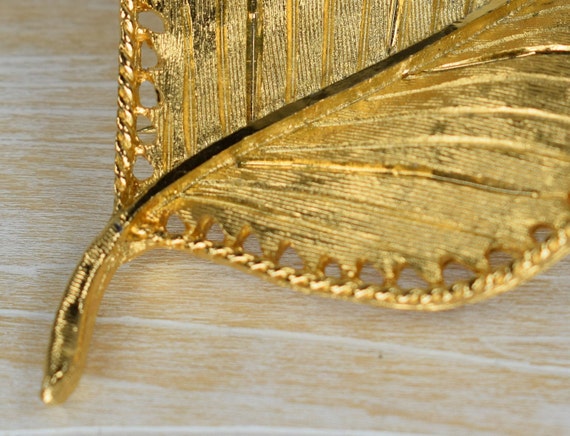 Signed Vintage 1970's BSK Golden leaf brooch - image 5