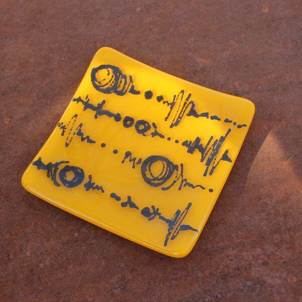 Marigold Yellow Square Glass Dish for a Spoon Rest, Sushi Dish, Appetizer Plate, Jewelry Trinket Tray, Key Tray, Butter Dish and Gift!