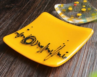 Yellow Glass Sushi Dish also used as Butter Dish, Key Tray, Dessert Serving Platter, Jewelry Trinket Tray, Appetizer Plate and Gift for Her!