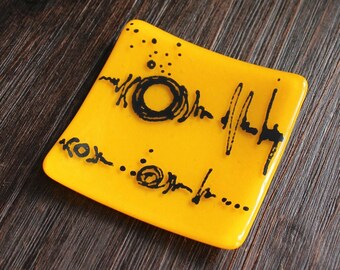 Yellow Square Glass Sushi Dish Gift for Mom, Butter Dish, Soap Dish, Dessert Serving Platter, Jewelry Trinket Tray, Appetizer Plate!