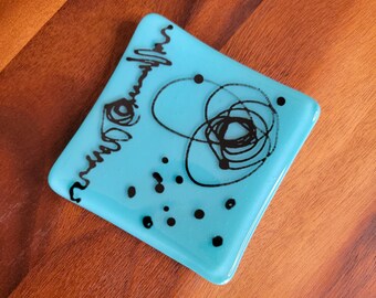 Blue Glass Butter Dish used as a Sushi Dish, Dessert Serving Platter, Jewelry Trinket Tray, Appetizer Plate, Key Tray and Wedding Gift!