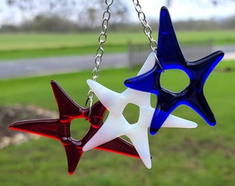 Red White Blue Glass Star Suncatcher: Patriotic Americana Decor