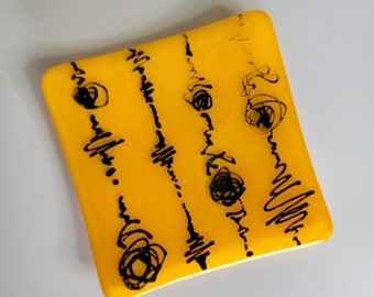 Yellow Glass Sushi Dish also used as Butter Dish, Key Tray, Dessert Serving Platter, Jewelry Trinket Tray, Appetizer Plate and Gift for Her!