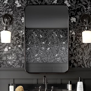 Dark Fern Foliage Wallpaper | Moody Botanical Bathroom | Removable, Peel and Stick, Prepasted | Maximalist Forest Meadow Leaf Wallpaper