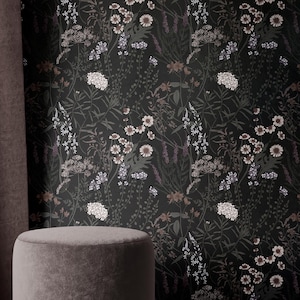 Dark Botanical Wallpaper | Moody Floral Peel and Stick Wallpaper| Vintage Wildflower Wall Decor | Cottagecore Bedroom Bathroom