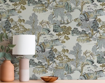 Art Deco Japanese Landscape Peel and Stick Wallpaper