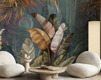 Tropical Wallpaper, Banana leaf, Wall Poster, Removable wallpaper, Wall Mural, Stylish Wall Decor