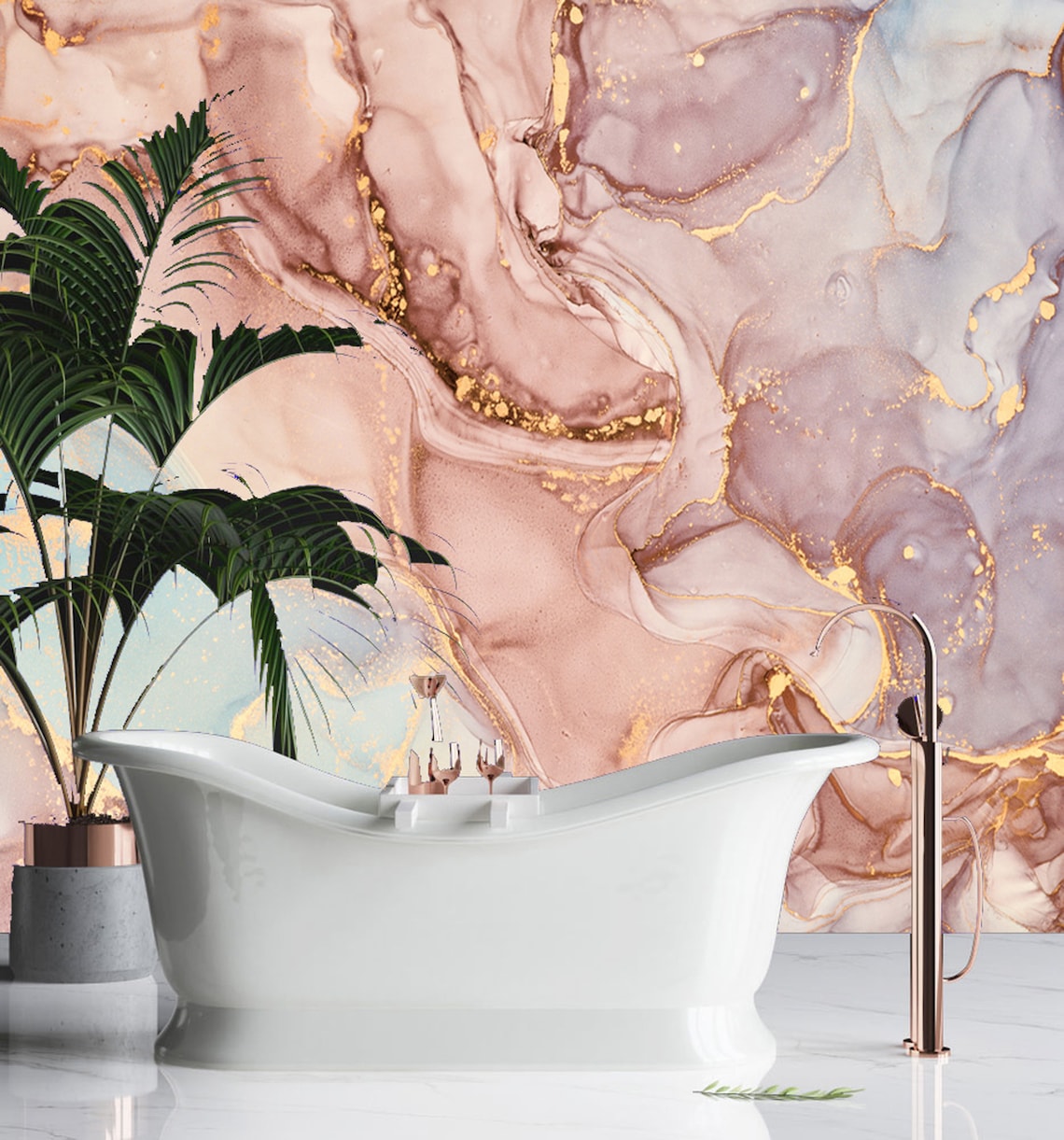 Pink Marble Wallpaper Marble Texture Mural Removable Peel Etsy