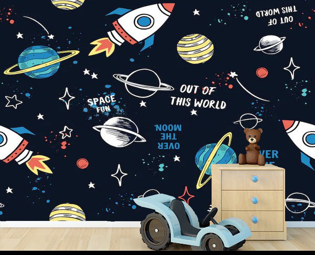Space Peel and Stick Wallpaper for Kids Space Rockets - Etsy