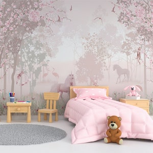 Nursery Unicorns Wallpaper, Fairy Forest, Princess Room Wallpaper