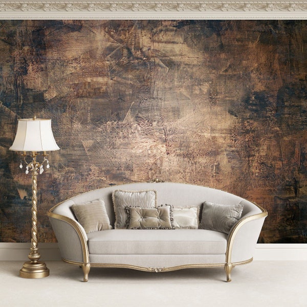 Copper Concrete Stone textured brown wallpaper that replicates the appearance of materials such as marble, wood, Peel and Stick