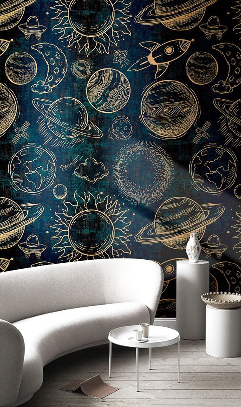 Space Theme Wallpaper Planets Wall Mural Peel and Stick | Etsy