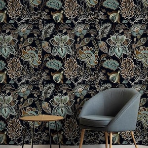 Colorful floral wallpaper mural, peel and stick