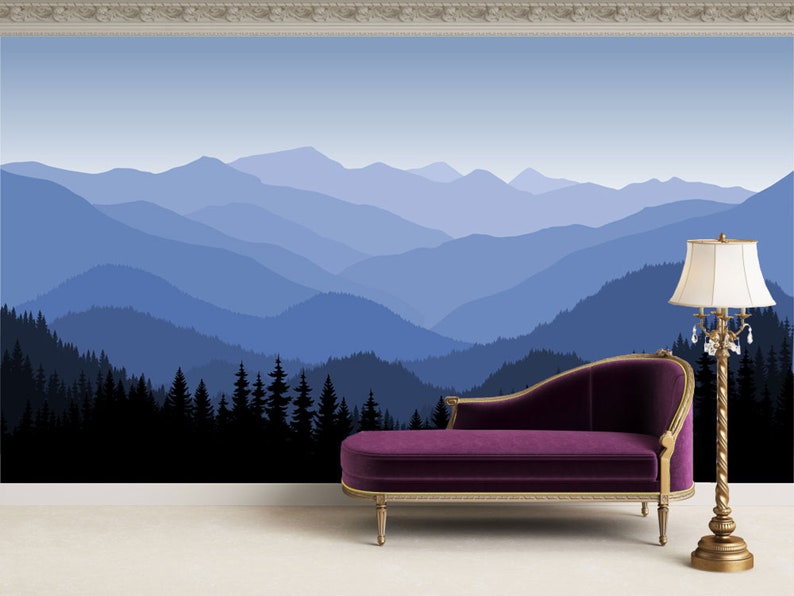 Mountain Wallpaper Nursery Wallpaper Blue Ombre Mountain Etsy