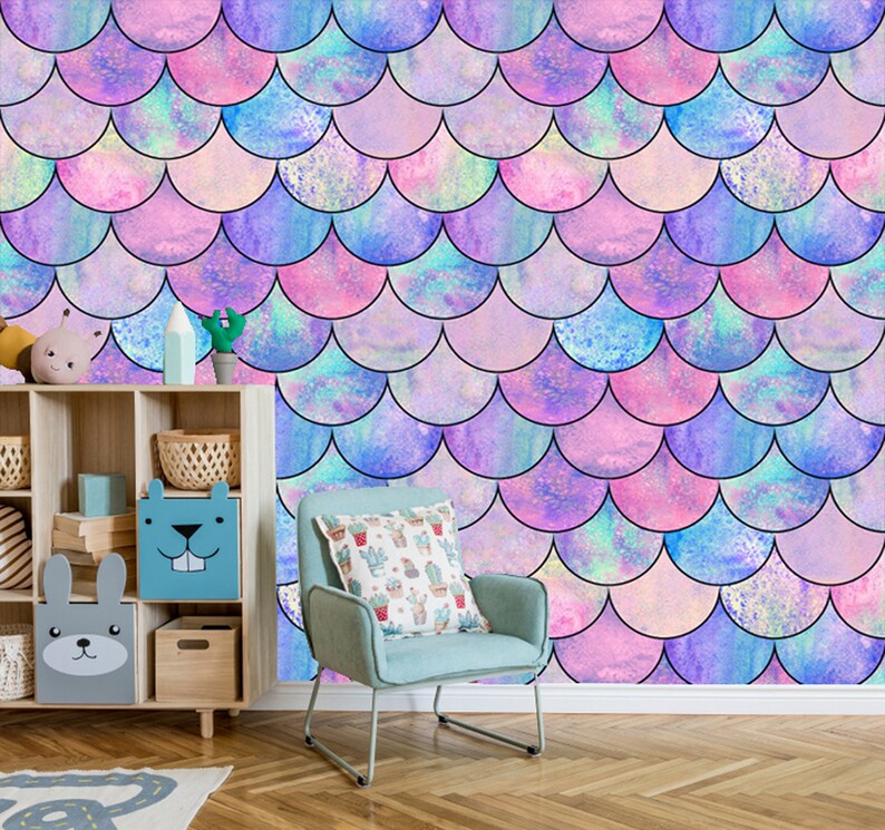 Mermaid Scales Peel and Stick Wallpaper Mermaid Wallpaper | Etsy
