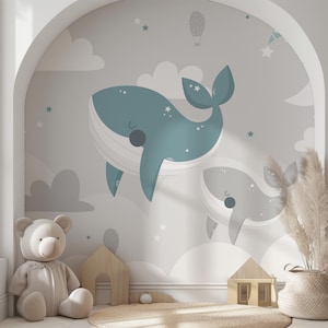 Blauwal Tapete Kinderzimmer Unter dem Meer Ozean Kinderzimmer Deko entfernbare fliegende Waltapete Kinderzimmerwand