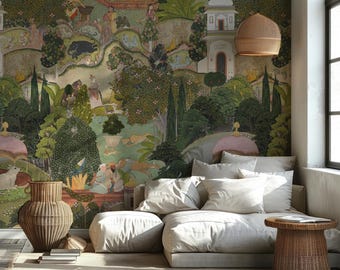 Chinoiserie Peel and Stick Wallpaper Wandbild: Vintage Oriental Garden