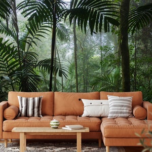 Carta da parati tropicale, carta da parati foresta, foglie tropicali verdi, stacca e attacca, carta da parati temporanea