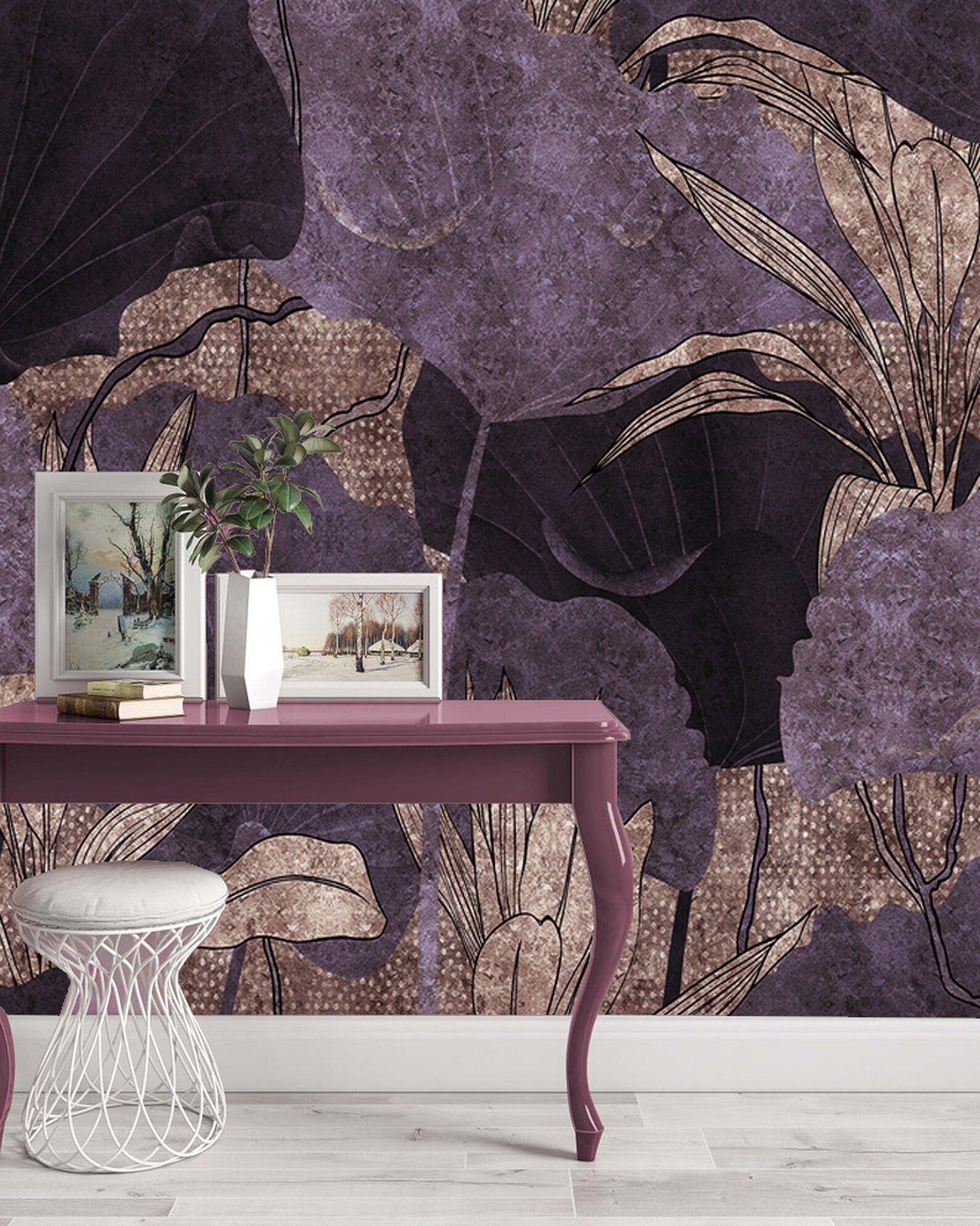 Purple Floral Wallpaper Peel and Stick Floral Floral - Etsy