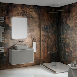 Copper Concrete Stone textured brown wallpaper that replicates the appearance of materials such as marble, wood, Peel and Stick